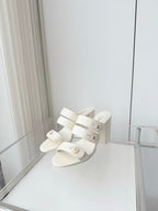 Chanel 26 Turnlock 85 White Sandal Mule in Lambskin 597395