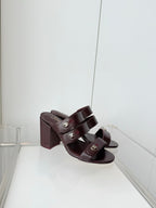 Chanel 26 Turnlock 85 Burgundy Sandal Mule in Lambskin 597393