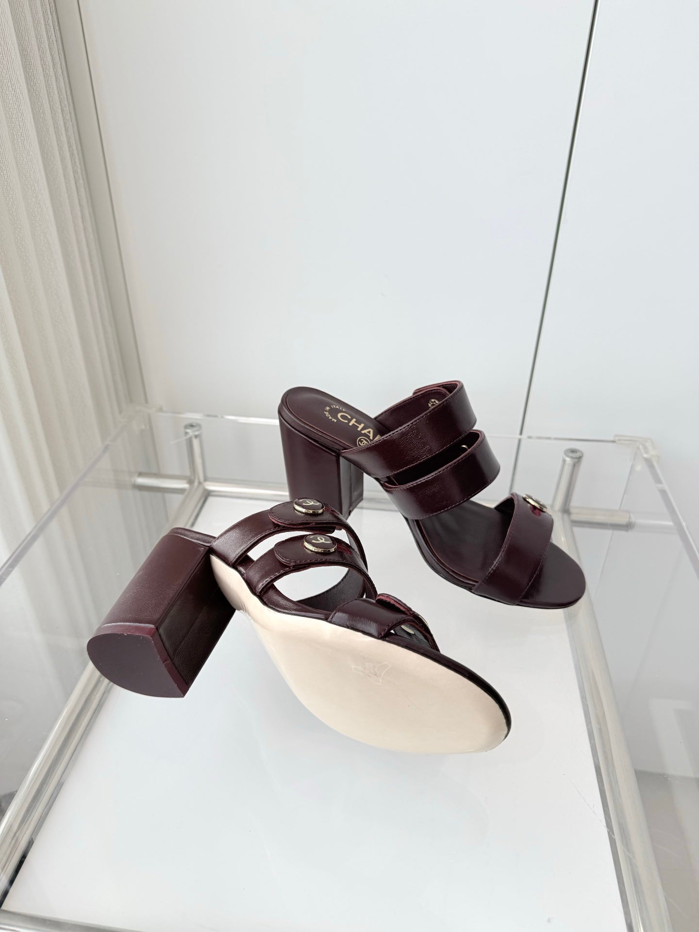 Chanel 26 Turnlock 85 Burgundy Sandal Mule in Lambskin 597393