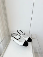 Chanel 26 Slingback Flats White Black in Lambskin 597390