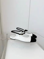 Chanel 26 Slingback Flats White Black in Lambskin 597390