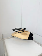 Chanel 26 Slingback Flats Beige Black in Lambskin 597389