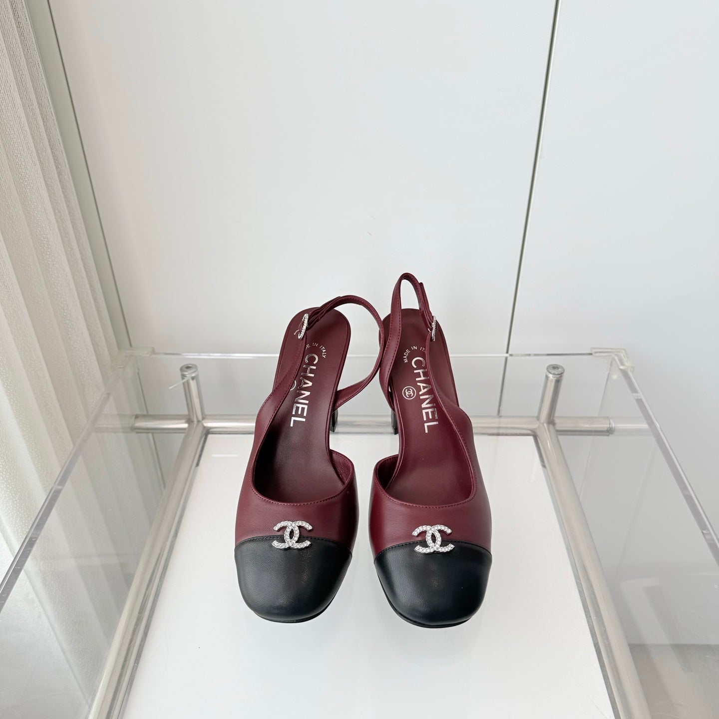 Chanel 26 High Heels Burgundy Black 90 in Lambskin 597386