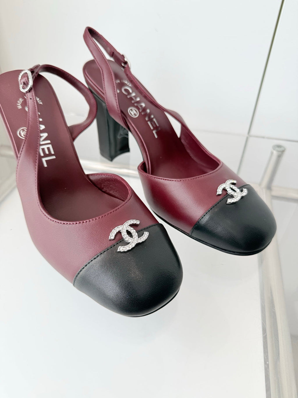Chanel 26 High Heels Burgundy Black 90 in Lambskin 597386