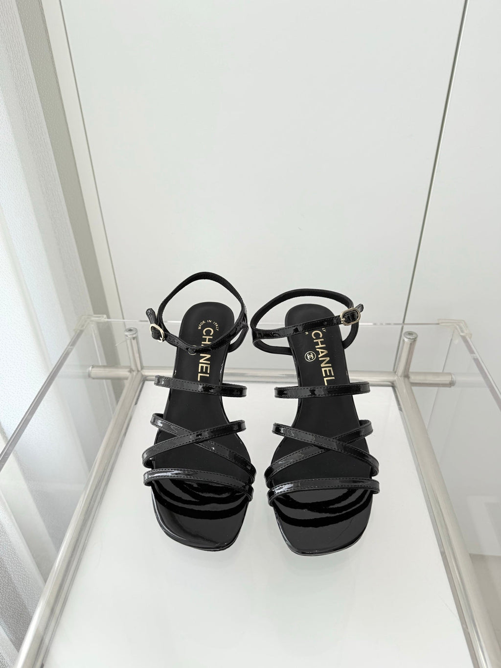 Chanel Cruise 26 Sandal 70mm Black Patent Leather 597356