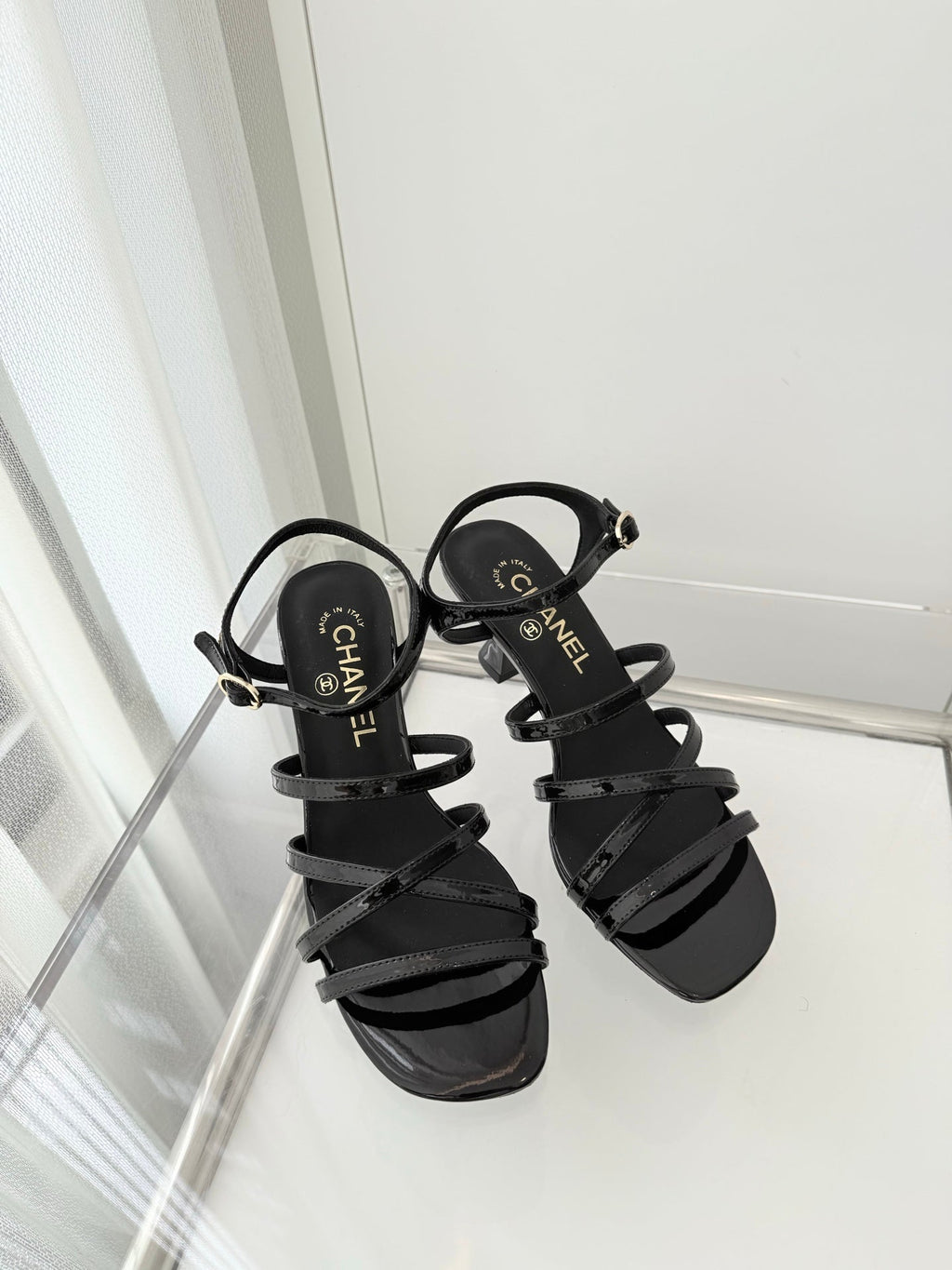Chanel Cruise 26 Sandal 70mm Black Patent Leather 597356