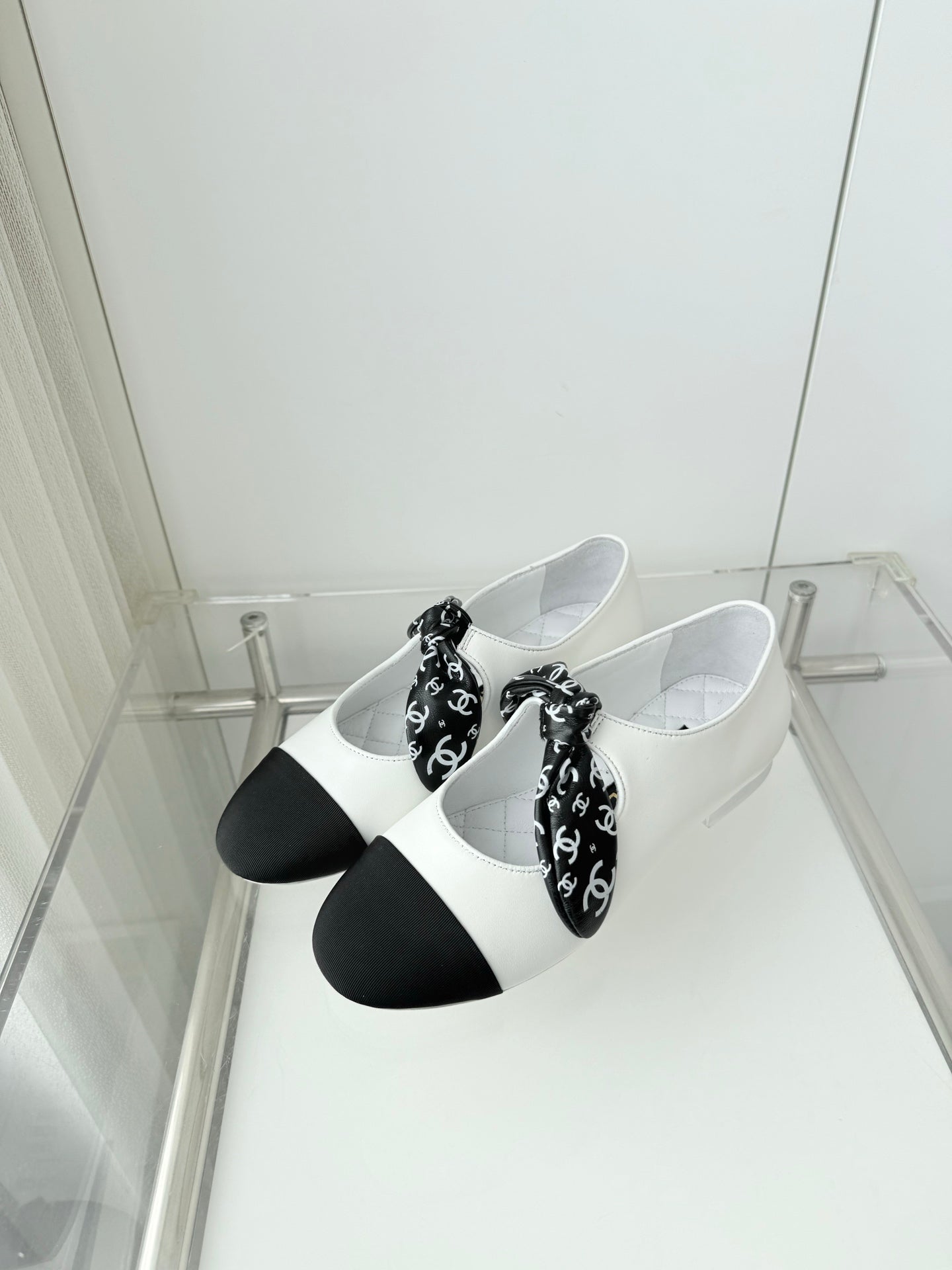 Chanel 26 Double C Heel Pump With Silk Ribbon White Lambskin 597334