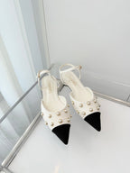 CC 26 Heeled Slingback With Pearl Toe White in Lambskin 597325