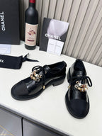 Chanel CC Combat Shoes With Pearl Black in Calfskin 597895