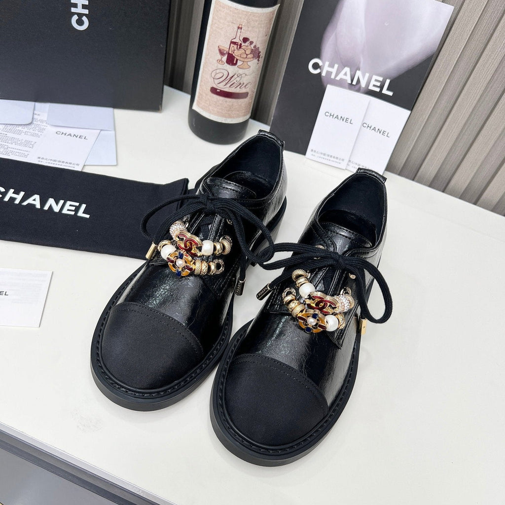Chanel CC Combat Shoes With Pearl Black in Calfskin 597895