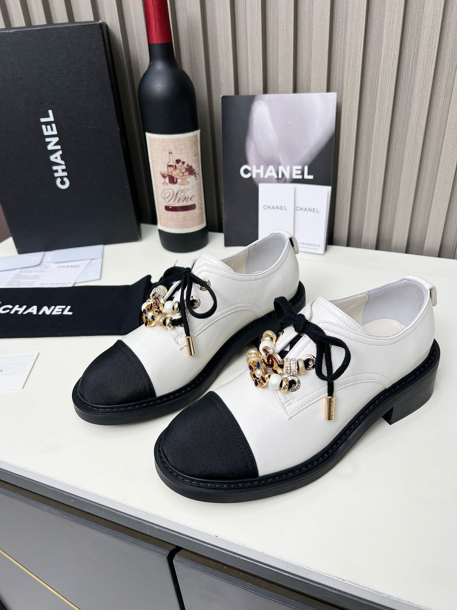 Chanel CC Combat Shoes With Pearl White in Calfskin 597896