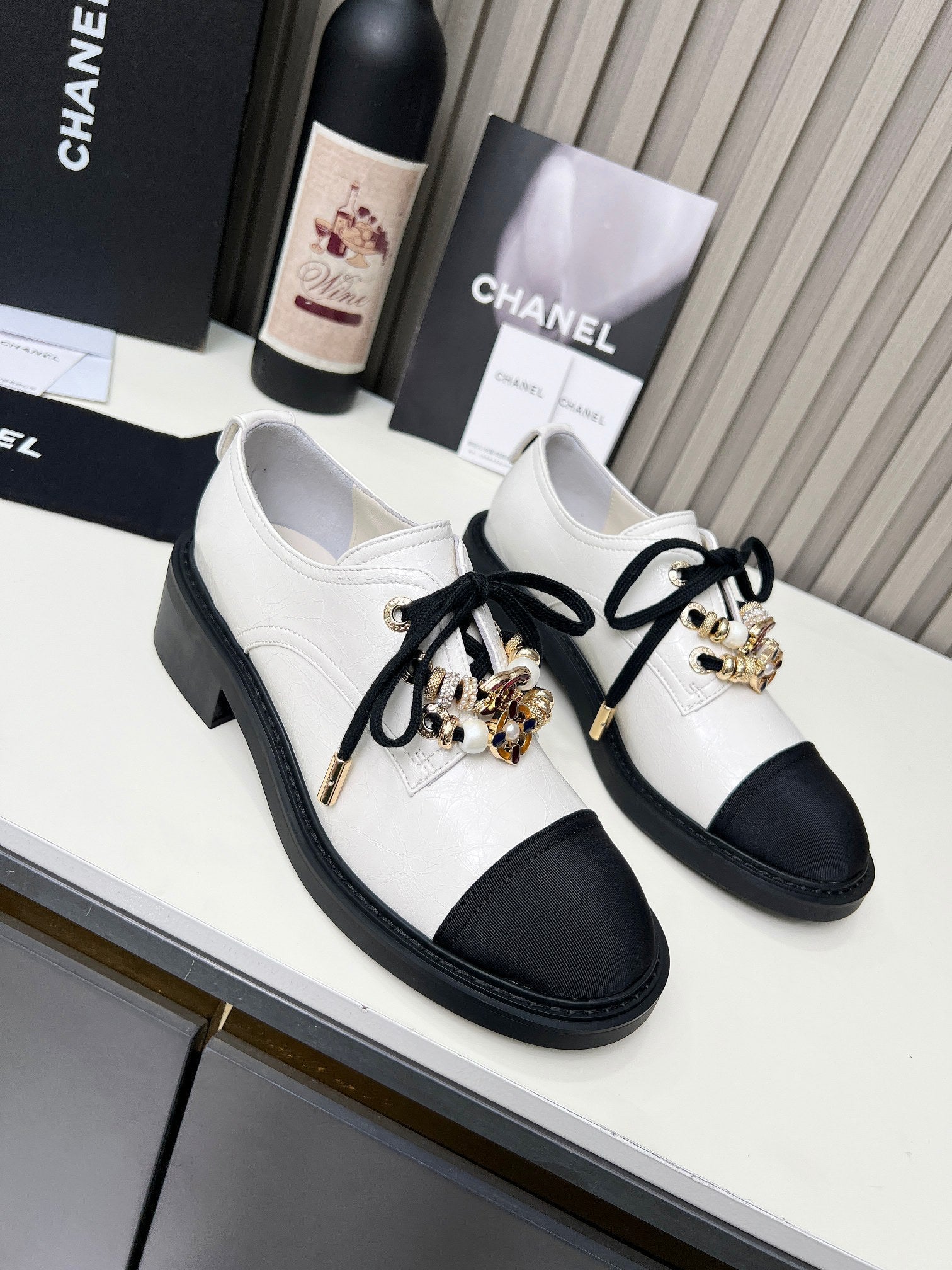 Chanel CC Combat Shoes With Pearl White in Calfskin 597896