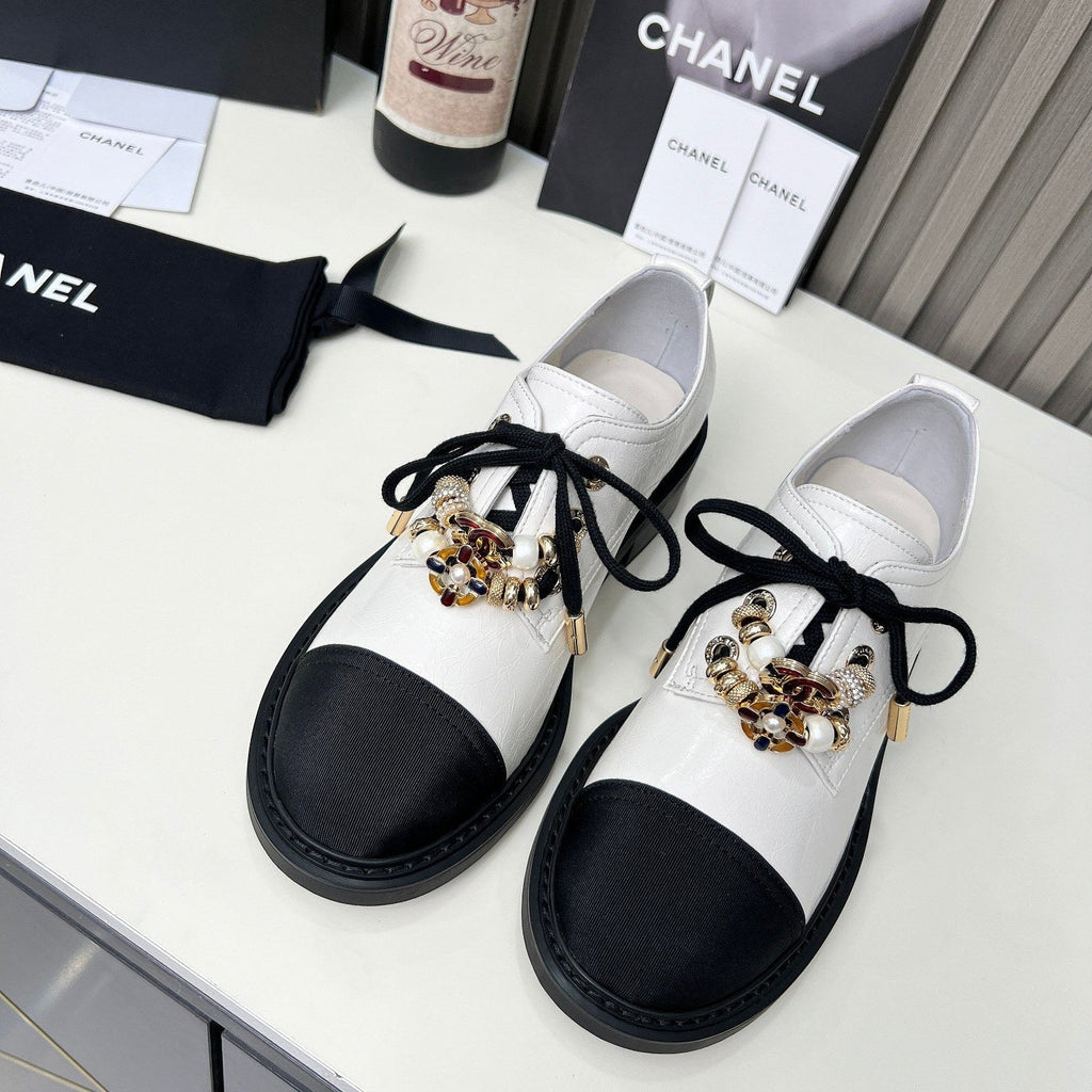 Chanel CC Combat Shoes With Pearl White in Calfskin 597896