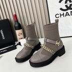 Chanel Chain Sock Ankle Boots Taupe Wool Flyknit 597919