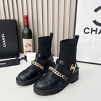 Chanel Chain Sock Ankle Boots Black Wool Flyknit 597917