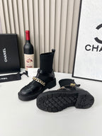 Chanel Chain Sock Ankle Boots Black Wool Flyknit 597917