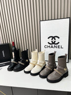 Chanel Chain Sock Ankle Boots Black Wool Flyknit 597917