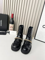 Chanel Chain Sock Ankle Boots Black Shiny Calfskin 597916