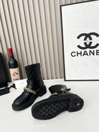 Chanel Chain Sock Ankle Boots Black Calfskin 597914