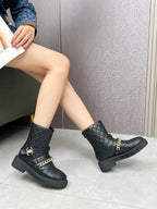 Chanel Chain Sock Ankle Boots Black Calfskin 597914