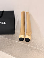 Chanel 26 Newest Runway Style Riding Beige Boots in Cowhide 598319