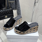 CD Attitude Wedge Sandals Black in Calfskin 598185