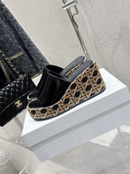 CD Attitude Wedge Sandals Black in Calfskin 598185