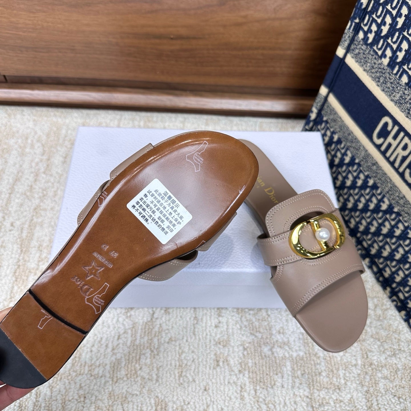 CD Montaigne Sandals Taupe in Calfskin 598171