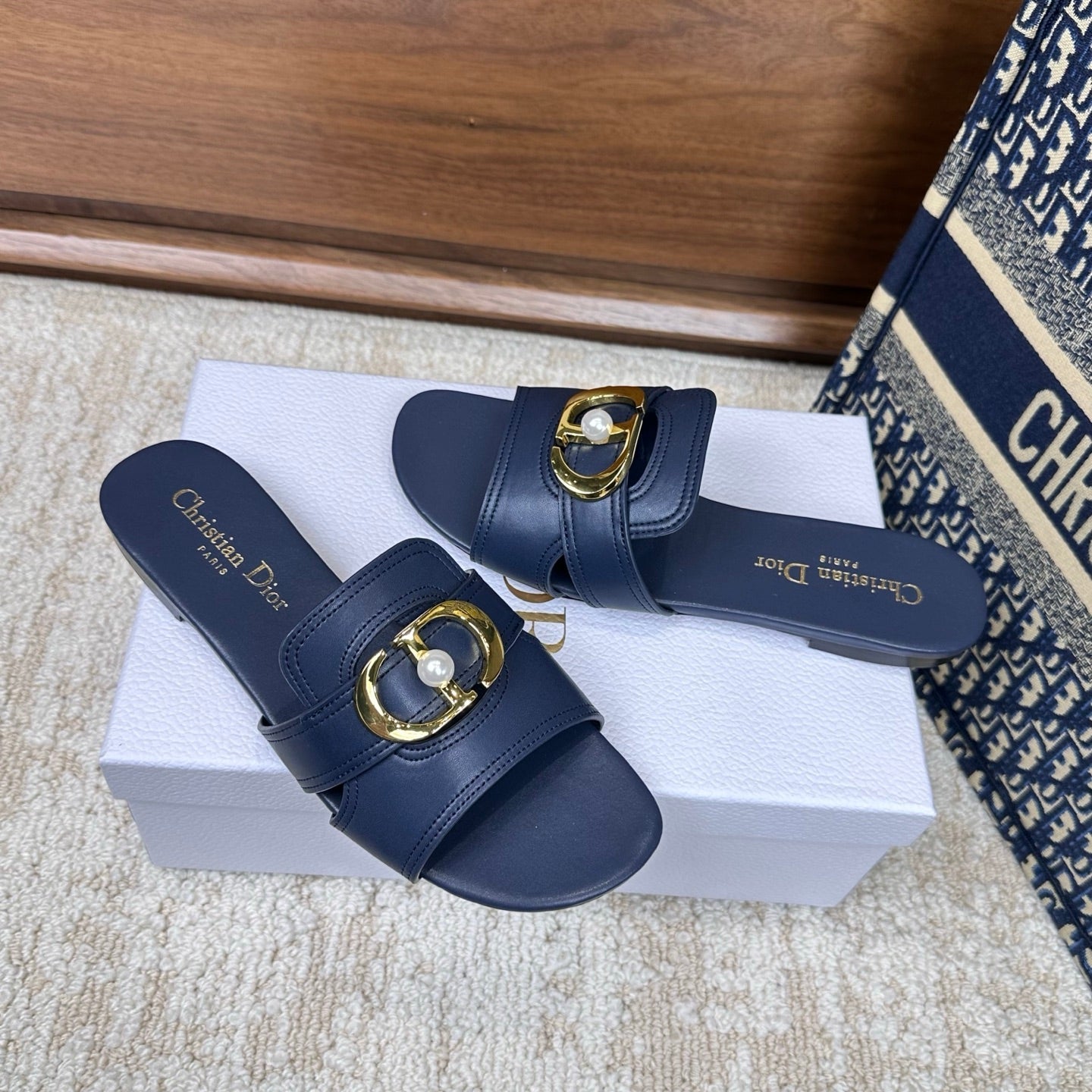 CD Montaigne Sandals Dark Blue in Calfskin 598169
