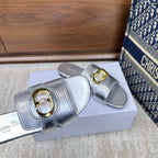 CD Montaigne Sandals Metallic Silver in Calfskin 598166