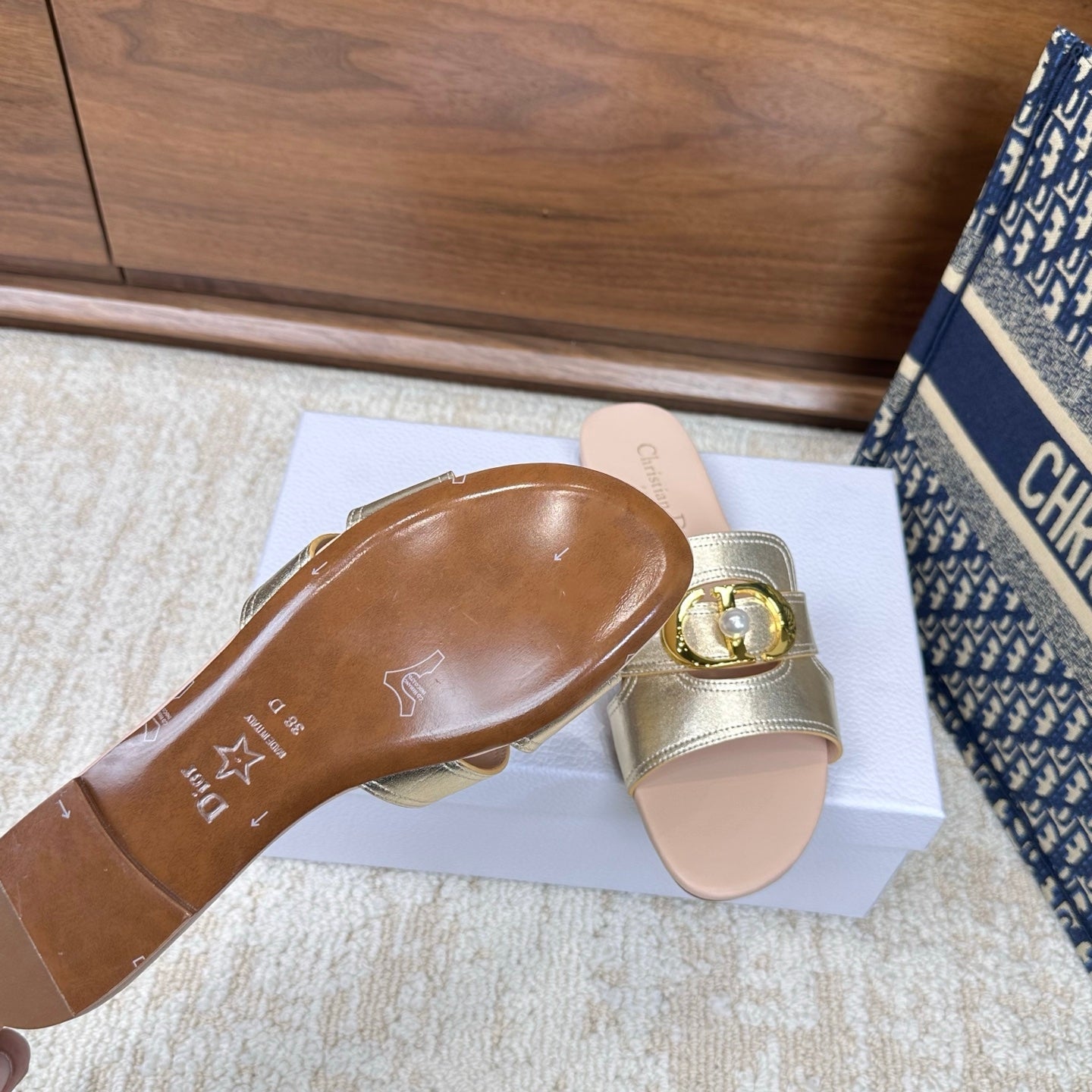 CD Montaigne Sandals Metallic Gold in Calfskin 598168