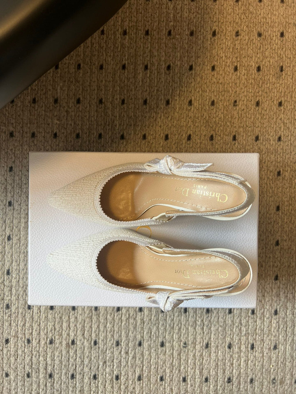 CD J'Adior Slingback heels 95 White in Cotton with Metallic Thread Embroidery 598135