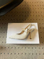 CD J'Adior Slingback heels 95 White in Cotton with Metallic Thread Embroidery 598135
