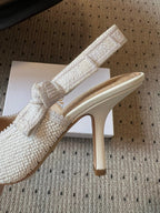 CD J'Adior Slingback heels 95 White in Cotton with Metallic Thread Embroidery 598135