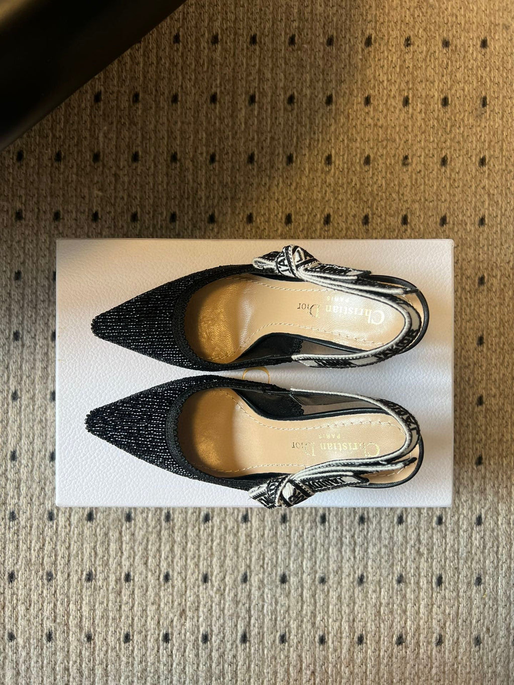 CD J'Adior Slingback heels 95 Black in Cotton with Metallic Thread Embroidery 598134