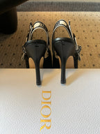 CD J'Adior Slingback heels 95 Black in Cotton with Metallic Thread Embroidery 598134