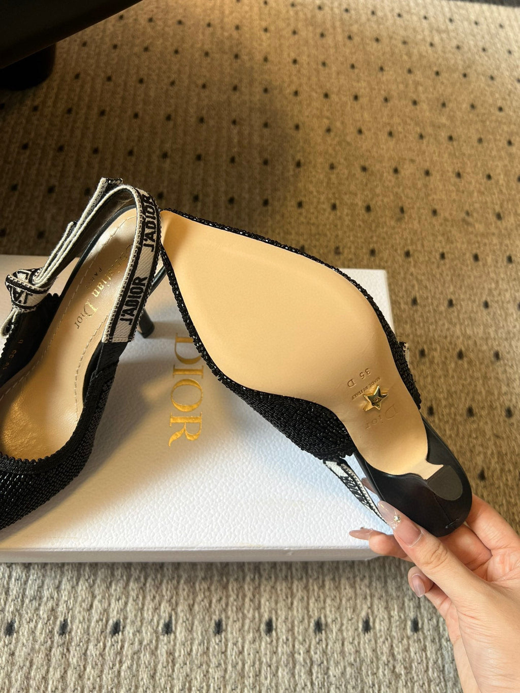 CD J'Adior Slingback heels 95 Black in Cotton with Metallic Thread Embroidery 598134