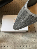 CD J'Adior Slingback heels 95 Gray in Cotton with Metallic Thread Embroidery 598133