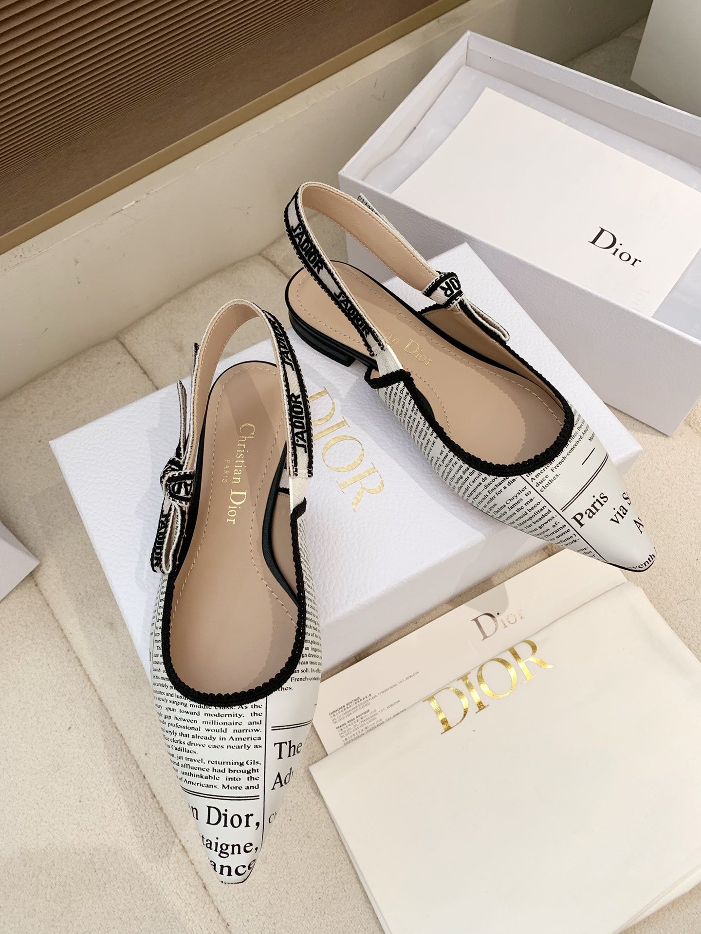 CD J'Adior Strappy Open Back Sandals White in Sheepskin 598120