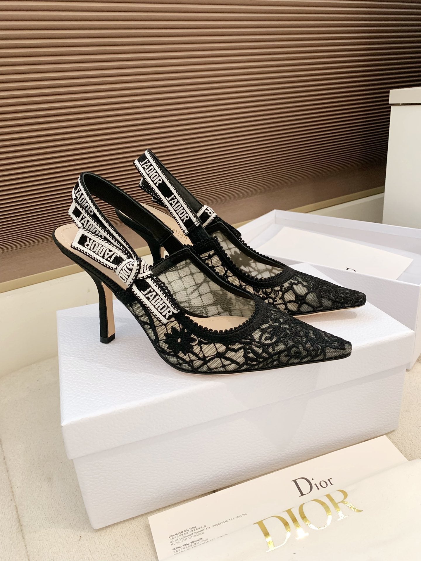 CD Ribbon Lace Open-toe Black Sandals 95 in Sheepskin 598116