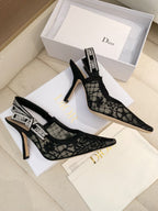 CD Ribbon Lace Open-toe Black Sandals 95 in Sheepskin 598116