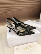 CD Ribbon Lace Open-toe Black Sandals 65 in Sheepskin 598115