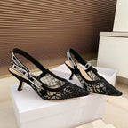 CD Ribbon Lace Open-toe Black Sandals 65 in Sheepskin 598115