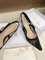 CD Ribbon Lace Open-toe Black Sandals 65 in Sheepskin 598115