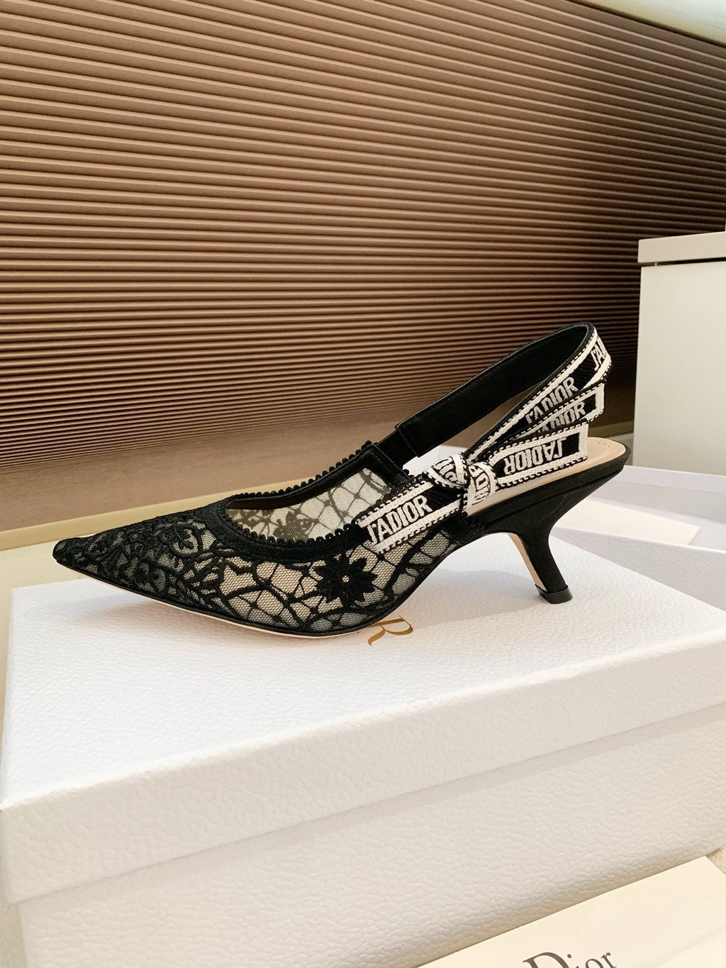 CD Ribbon Lace Open-toe Black Sandals 65 in Sheepskin 598115