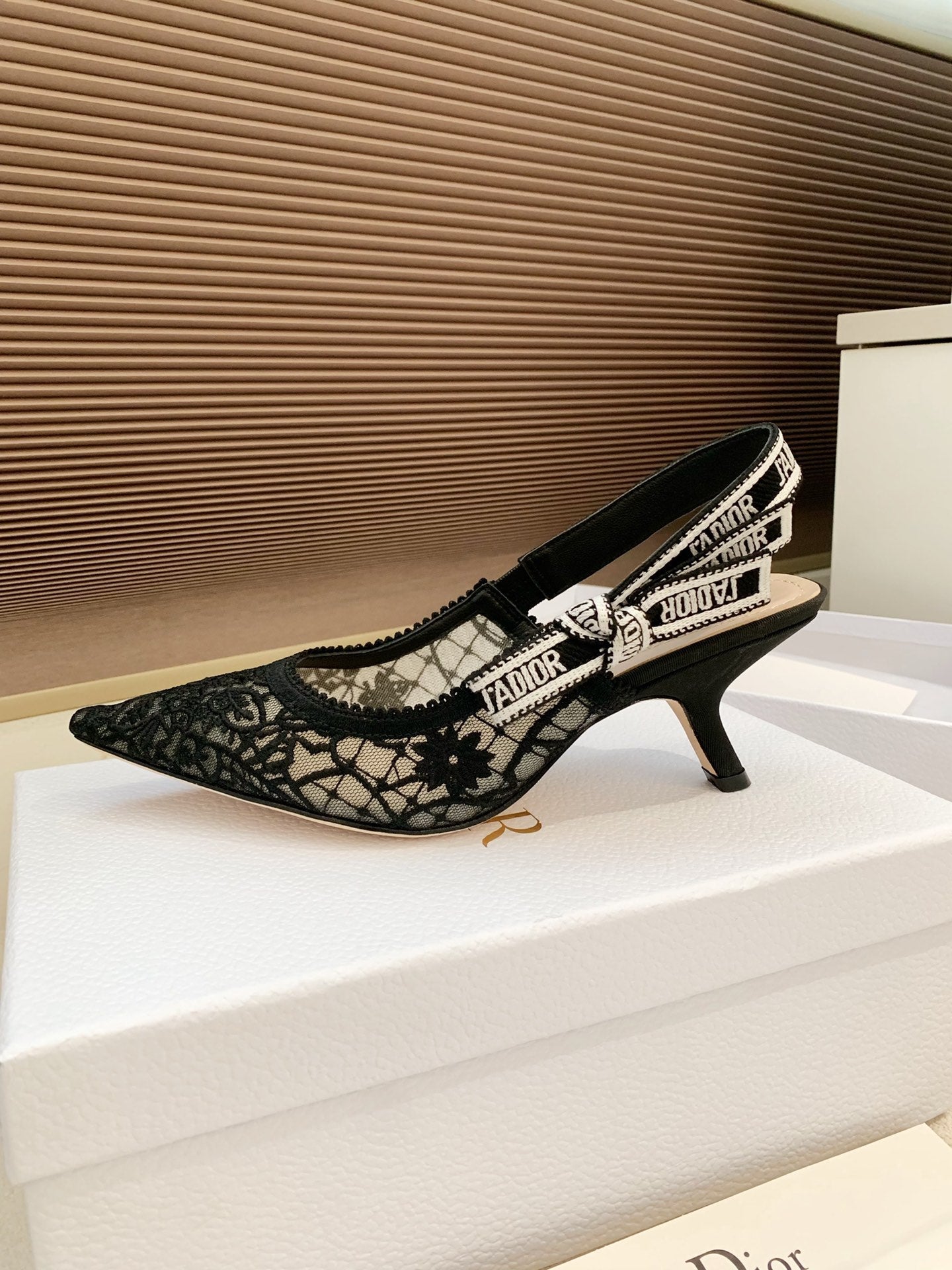 CD Ribbon Lace Open-toe Black Sandals 65 in Sheepskin 598115