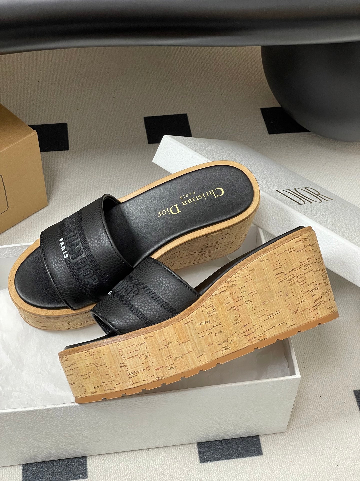 CD Dway Platform Heel 80mm Sandals Black Calskin