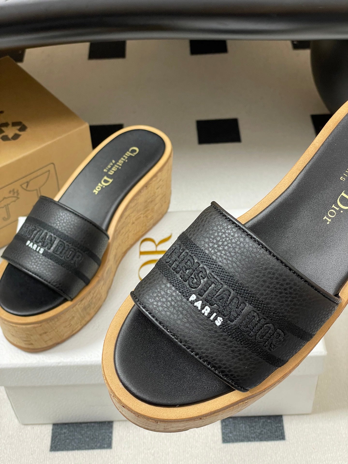 CD Dway Platform Heel 80mm Sandals Black Calskin
