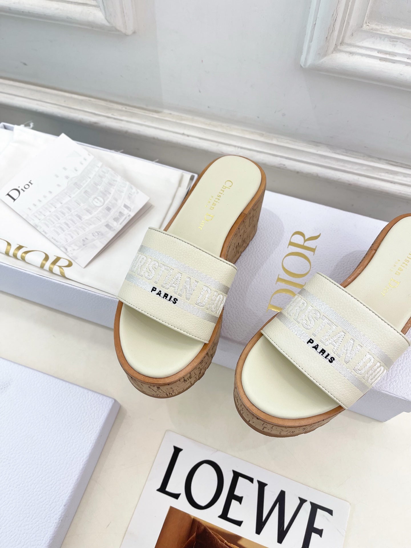 CD Dway Platform Heel 80mm Sandals White Calskin