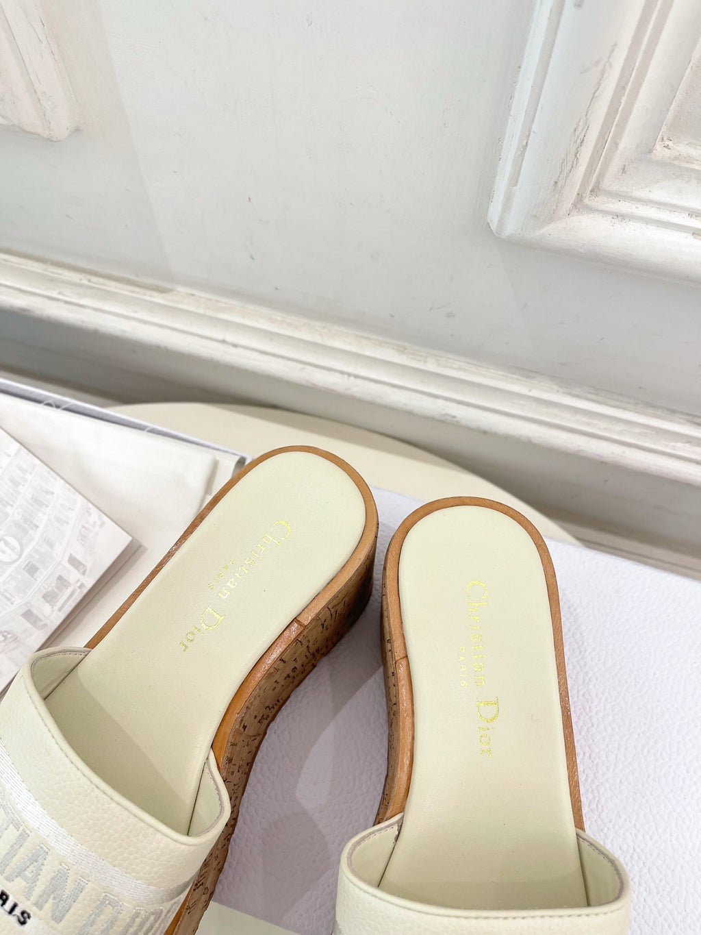 CD Dway Platform Heel 80mm Sandals White Calskin